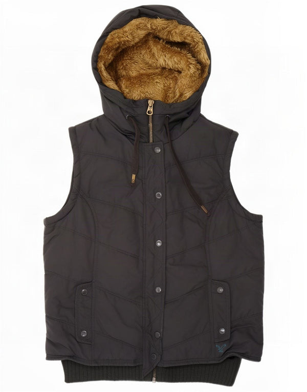 American Eagle Chaleco acolchado con capucha para mujer UK 46 Grande Poliéster negro