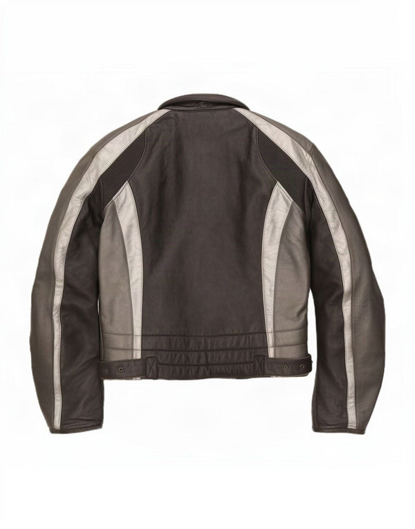 Jaqueta de couro masculina vintage IT 52 grande bloco colorido preto