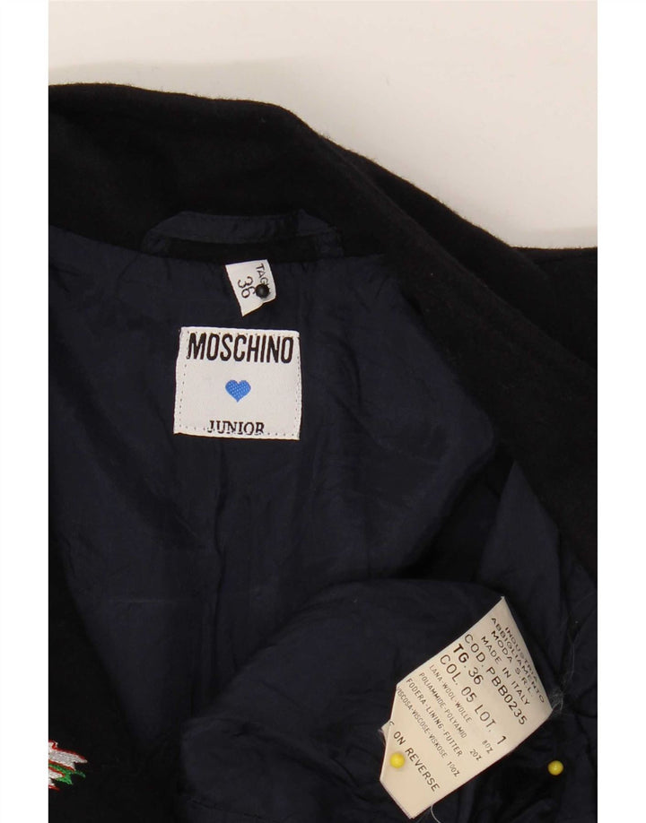 Moschino Veste Blazer Double Boutonnage Fille 7-8 Ans Bleu Marine Laine