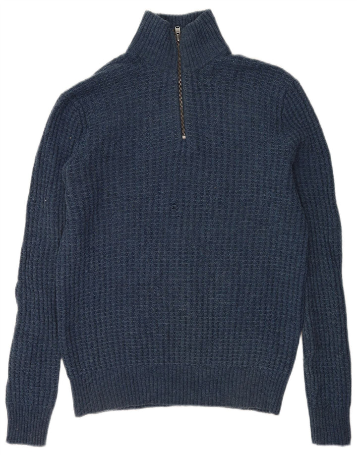 Gap Mens Zip Neck Jumper Sweater Small Blue Lambswool