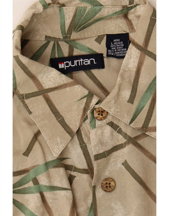 Puritan Mens Abstract Pattern Short Sleeve Shirt Size 42/44 Large Beige