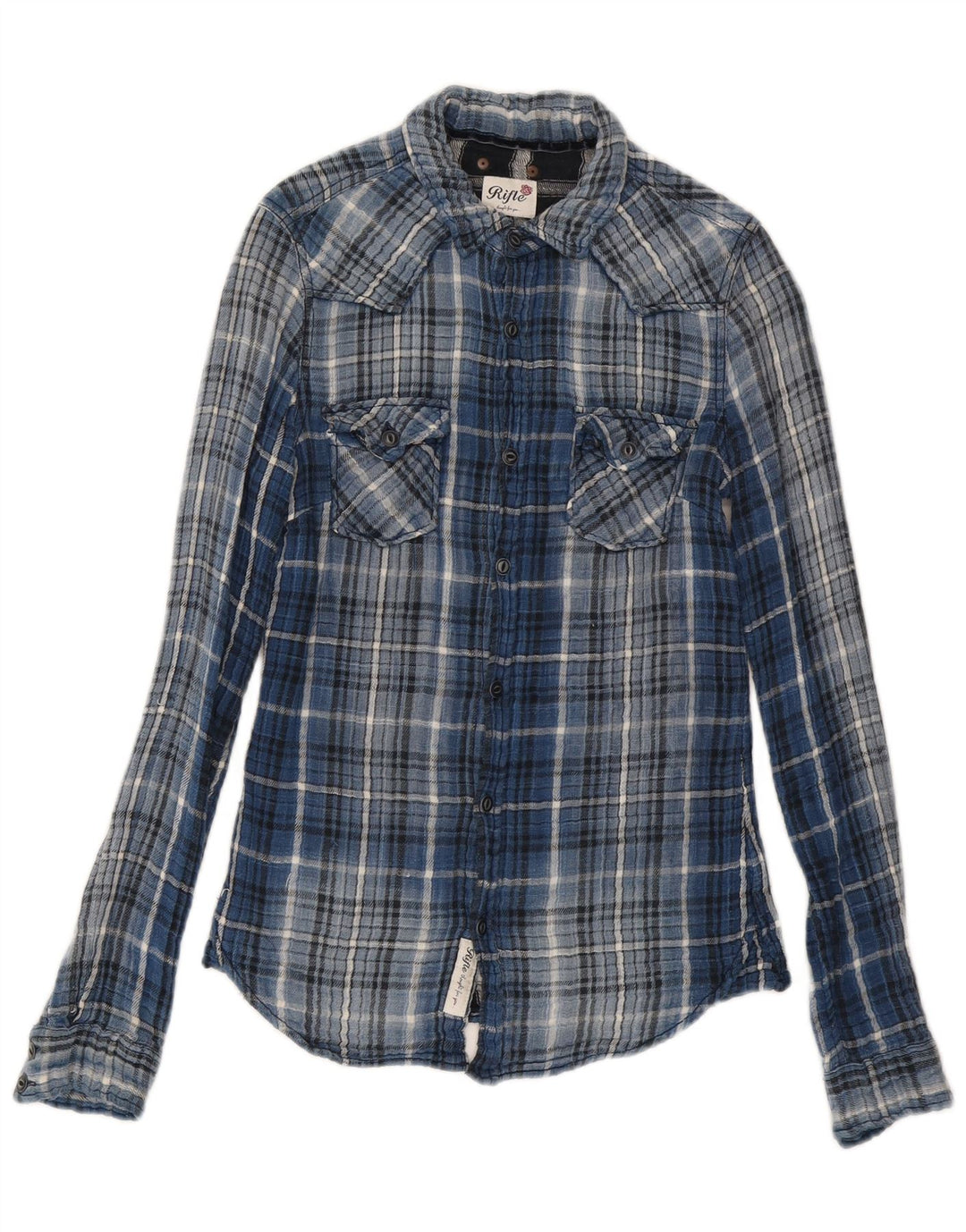Camisa masculina de flanela Rifle pequena de algodão xadrez azul