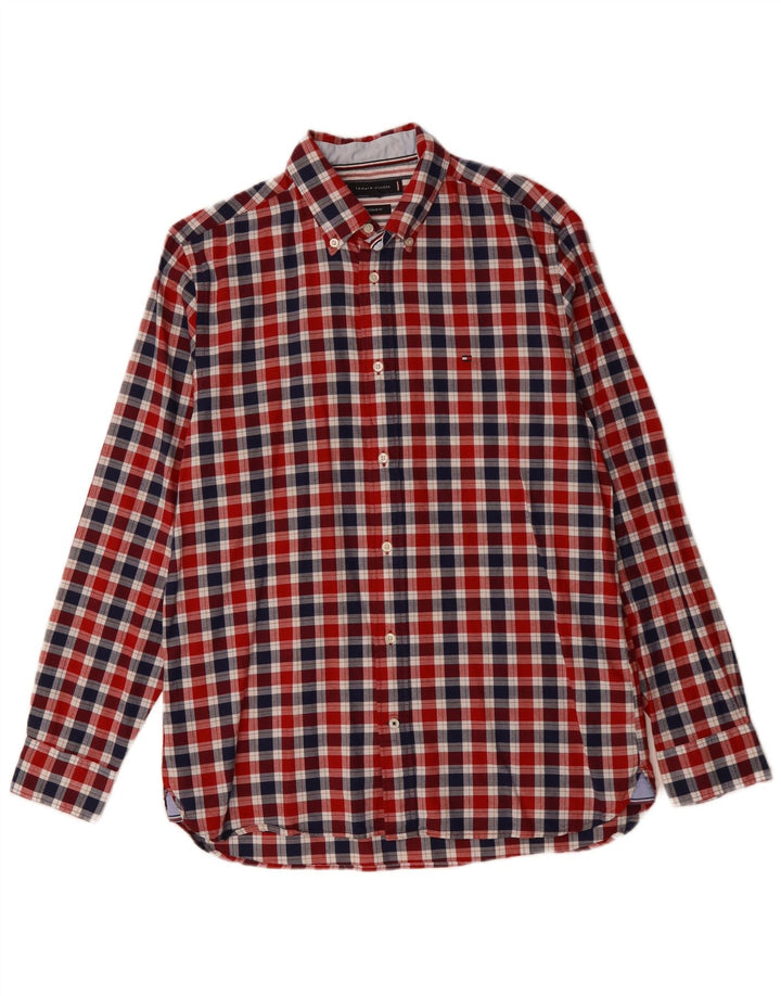 TOMMY HILFIGER Férfi normál szabású ing Közepes piros Gingham Cotton