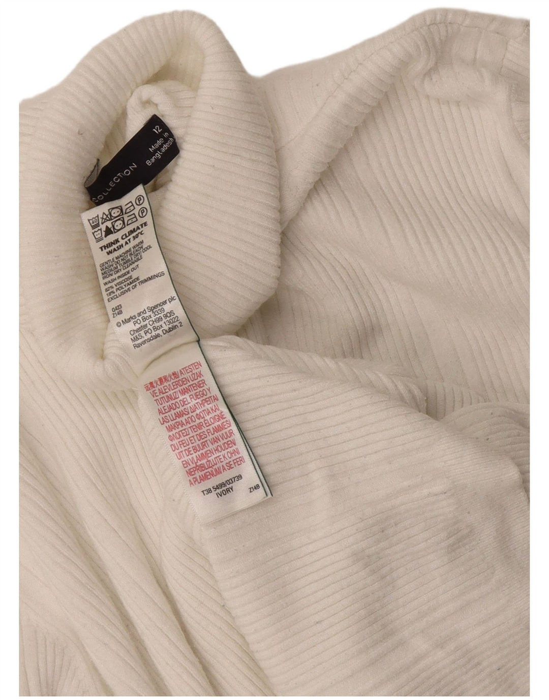 Marks & Spencer Dame Rullehals sweater UK 12 Medium White Viscose