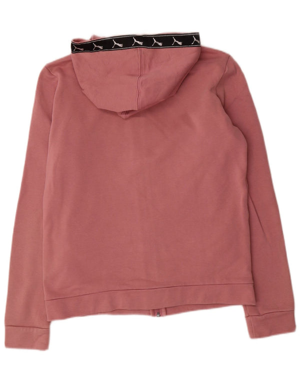 Puma Pull à capuche graphique zippé pour femme UK 14 Grand coton color block rose