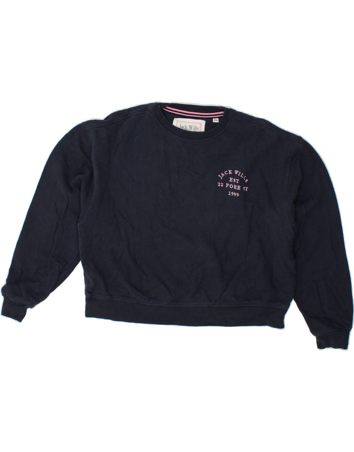 JACK WILLS Womens Oversized Crop Sweatshirt Jumper UK 14 Large  Navy Blue Vintage Jack Wills and Second-Hand Jack Wills from Messina Hembry 