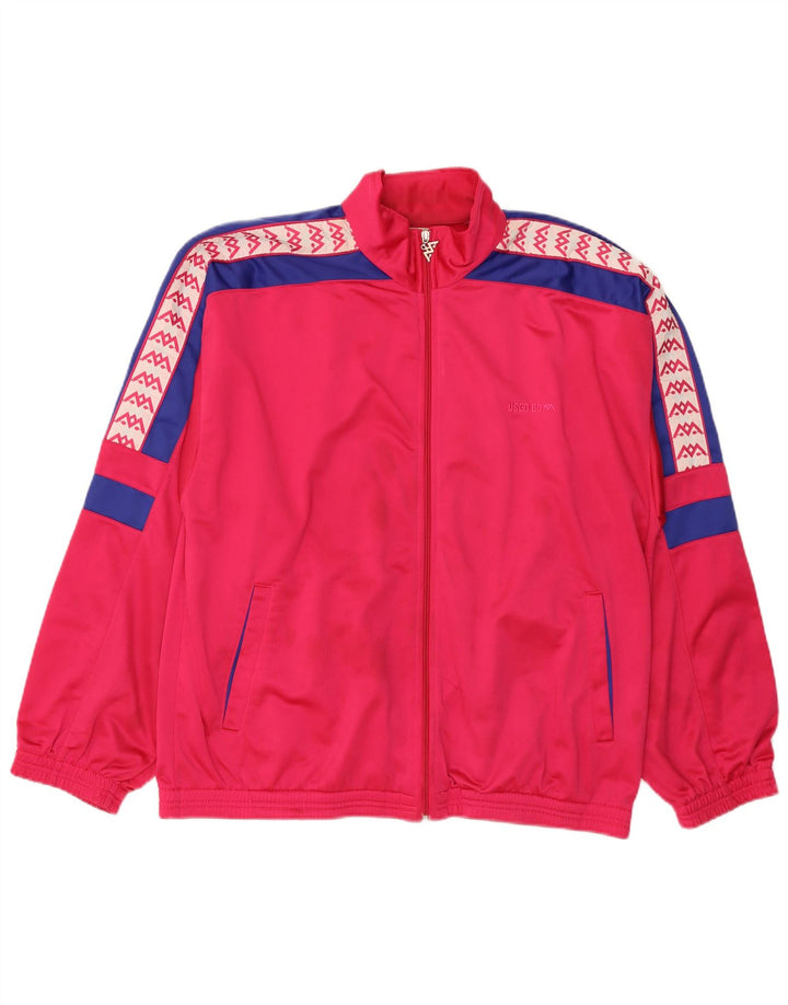 Vintage Herren-Trainingsanzugoberteil mit Grafik, Größe 2XL, rosafarbenes Farbblock-Polyester