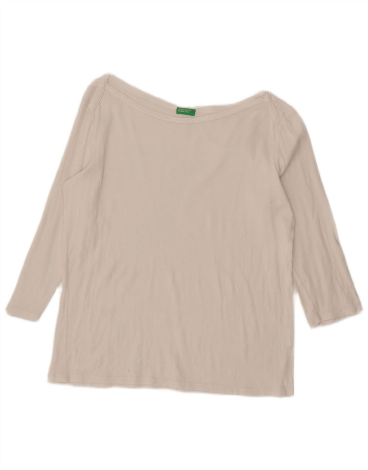 Benetton Damen-Top, 3/4-Ärmel, UK-Größe 14, Größe L, weiße Baumwolle