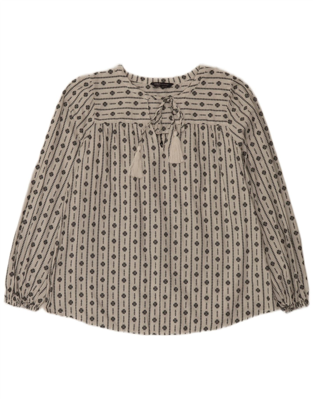 Marks & Spencer Womens Blouse Top UK 16 Large White Geometric Cotton
