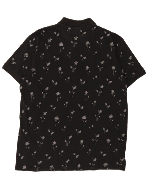 Pierre Cardin Mens Polo Shirt Large Black Floral Cotton Hawaiian
