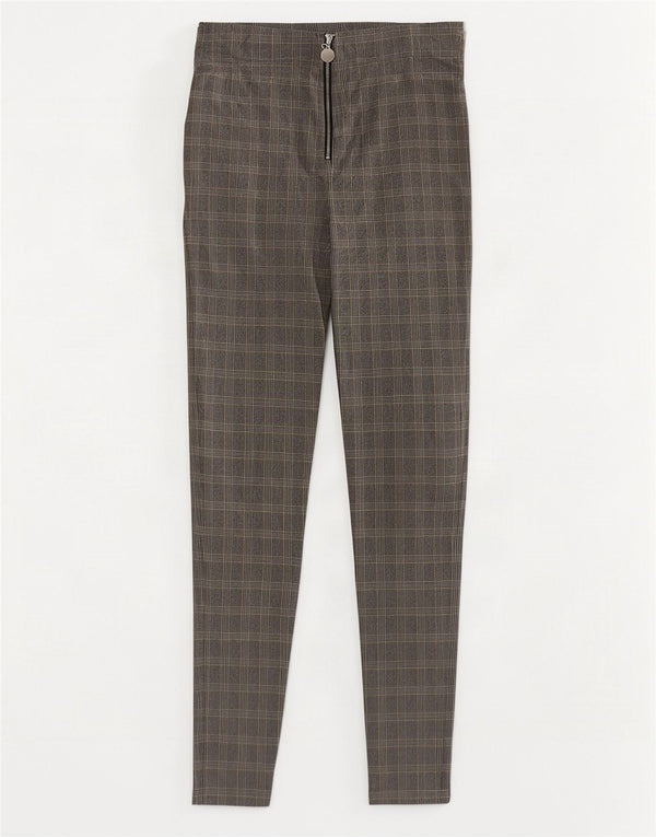 Zara Womens Skinny Casual Trousers Small W26 L26 Grey Check Viscose