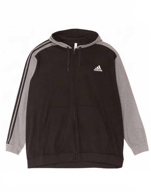Adidas Mens Zip Hoodie Sweater 4XL Black Colourblock Cotton