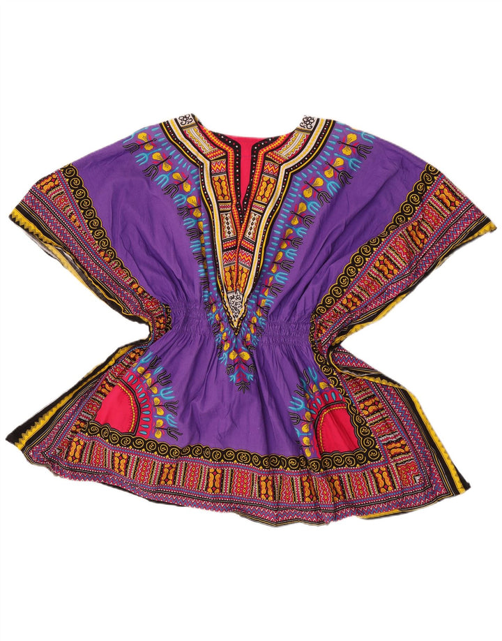 Vintage Womens Beach Blouse Top One Size Purple Geometric Cotton