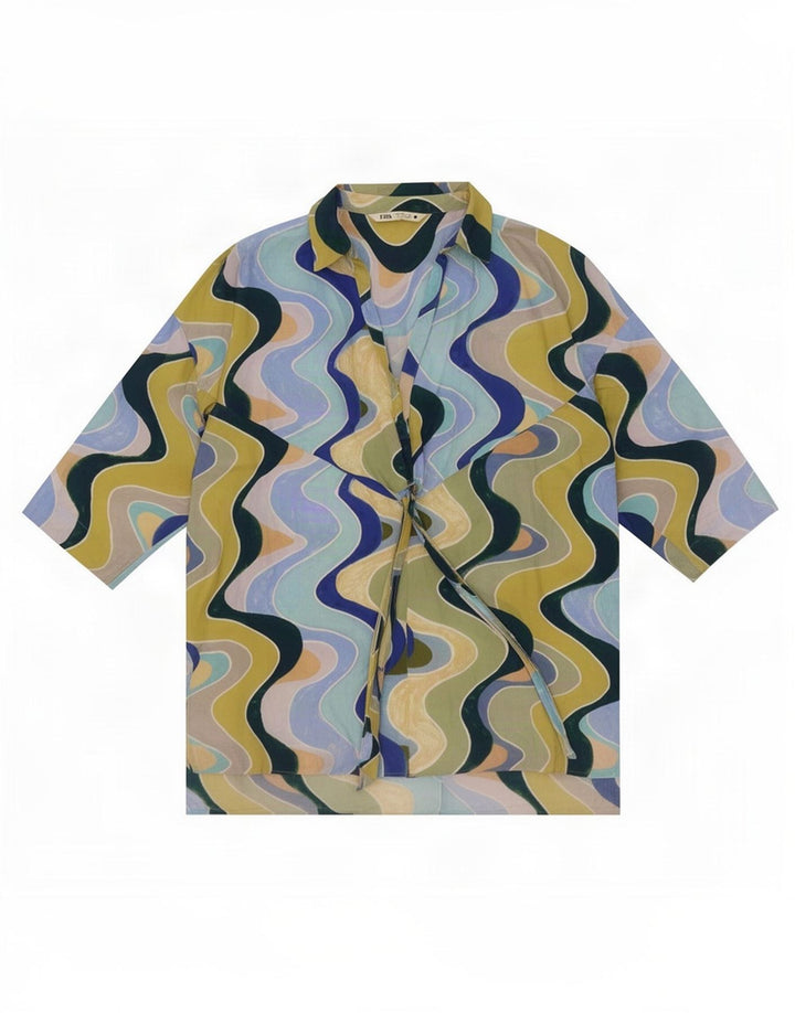 Zara Top tipo túnica con estampado abstracto de gran tamaño para mujer, talla 40, talla pequeña, multicolor