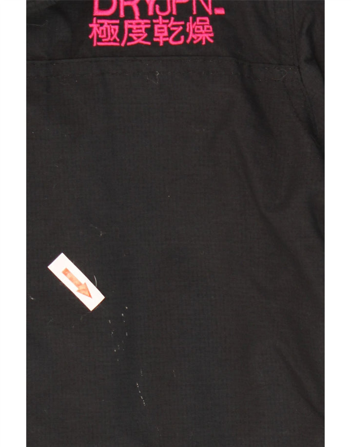 Superdry Womens Windmac Hooded Windbreaker Jacket UK 16 Large Black Nylon