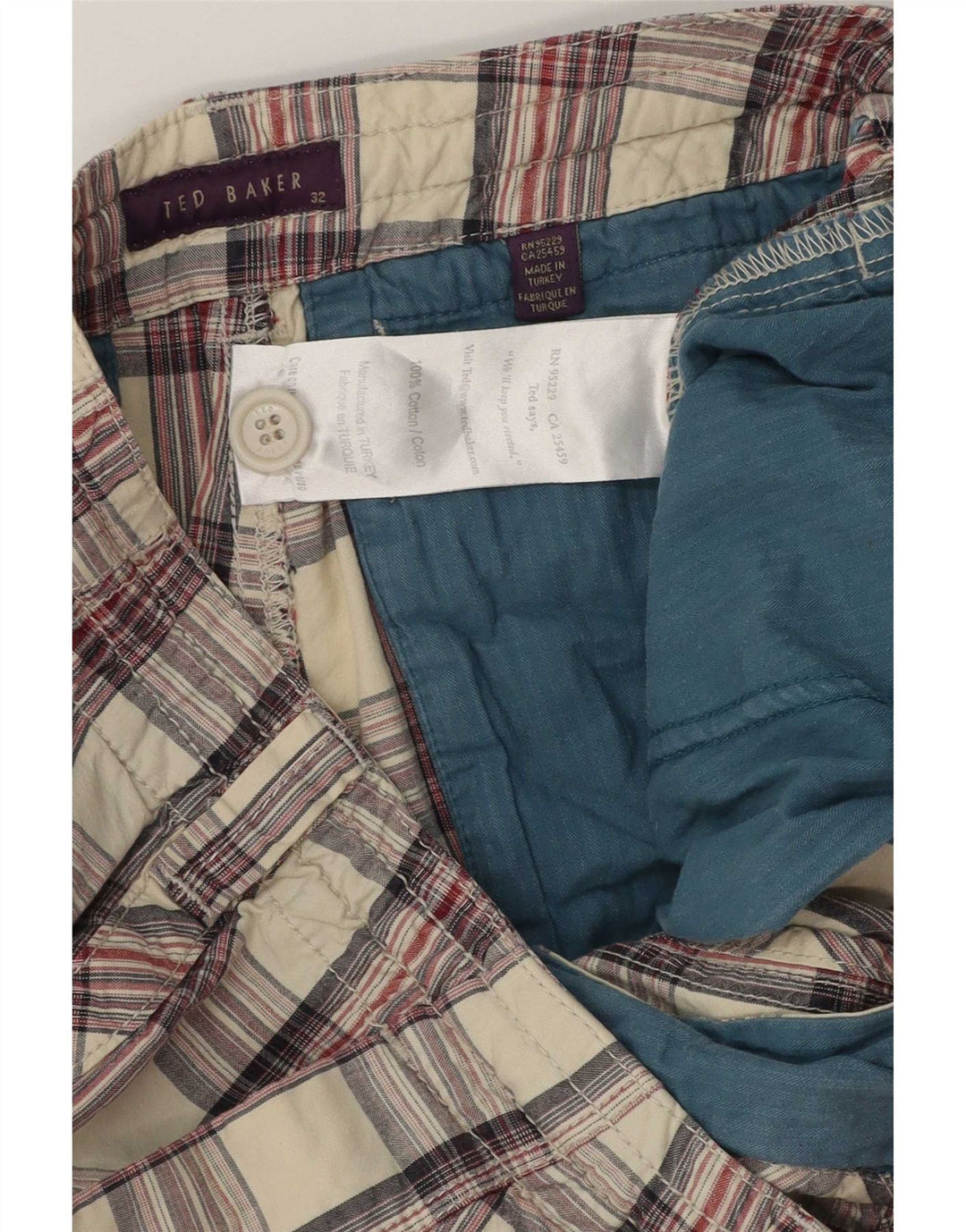 Ted Baker Mens Chino Shorts W32 Medium Multicoloured Check Cotton