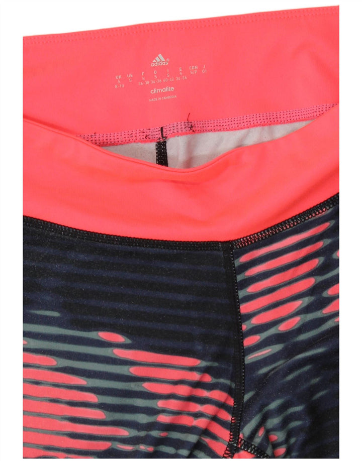 Adidas Womens Crop Leggings UK 8/10 Small Blue Striped Polyester