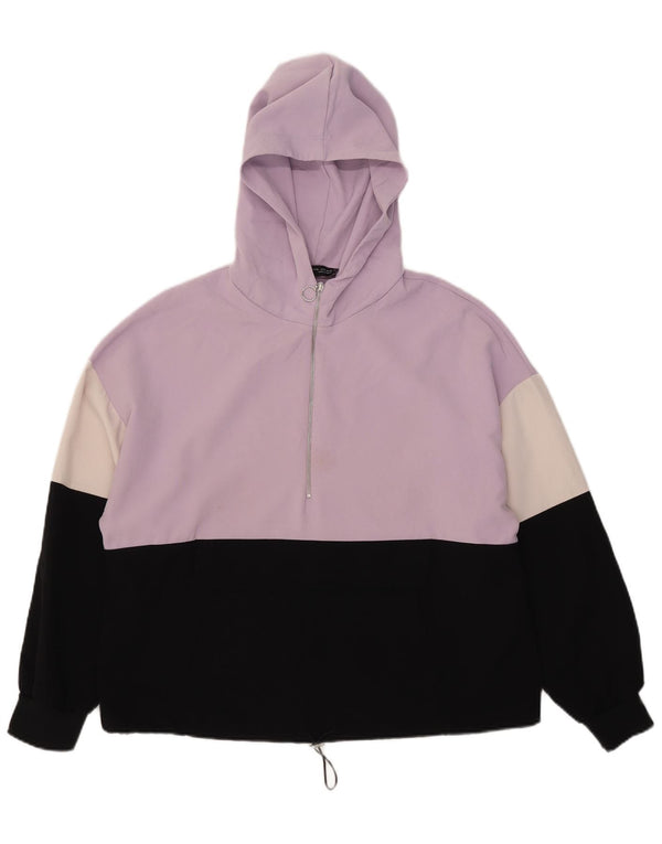 Zara Womens Zip Neck Hoodie Jumper UK 18 XL Purple Colourblock Polyester