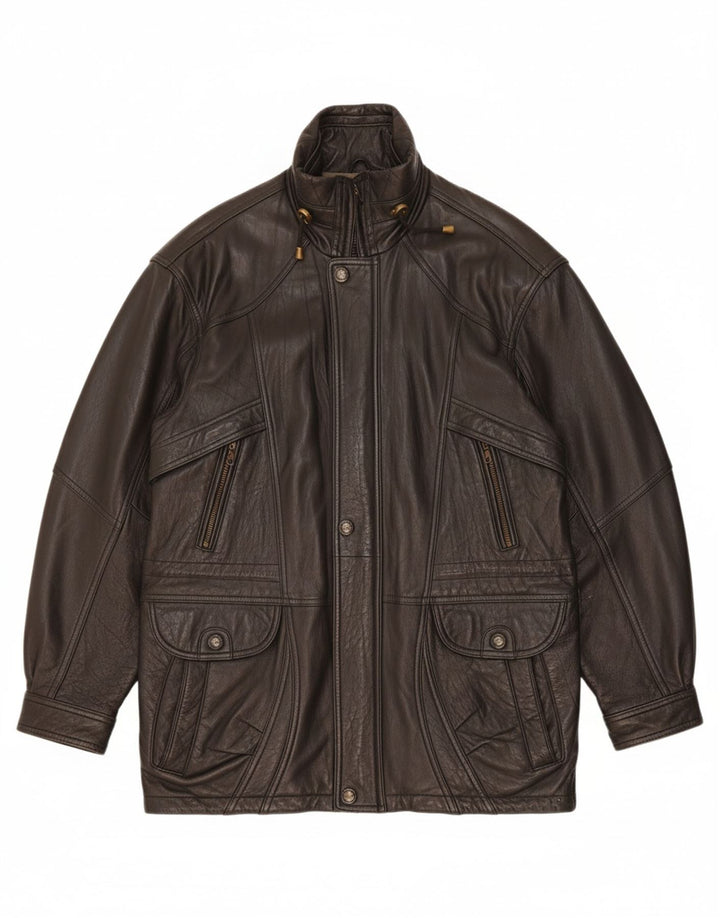 CANDA Mens Loose Fit Leather Jacket UK 36 Small Black Leather