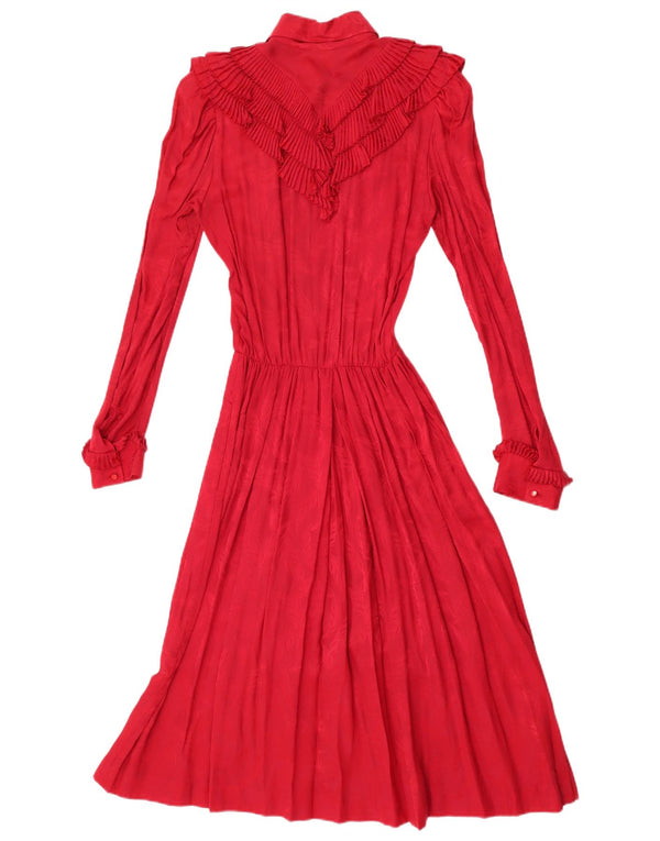 Vintage γυναικείο μακρυμάνικο φόρεμα Maxi UK 12 μεσαίο κόκκινο