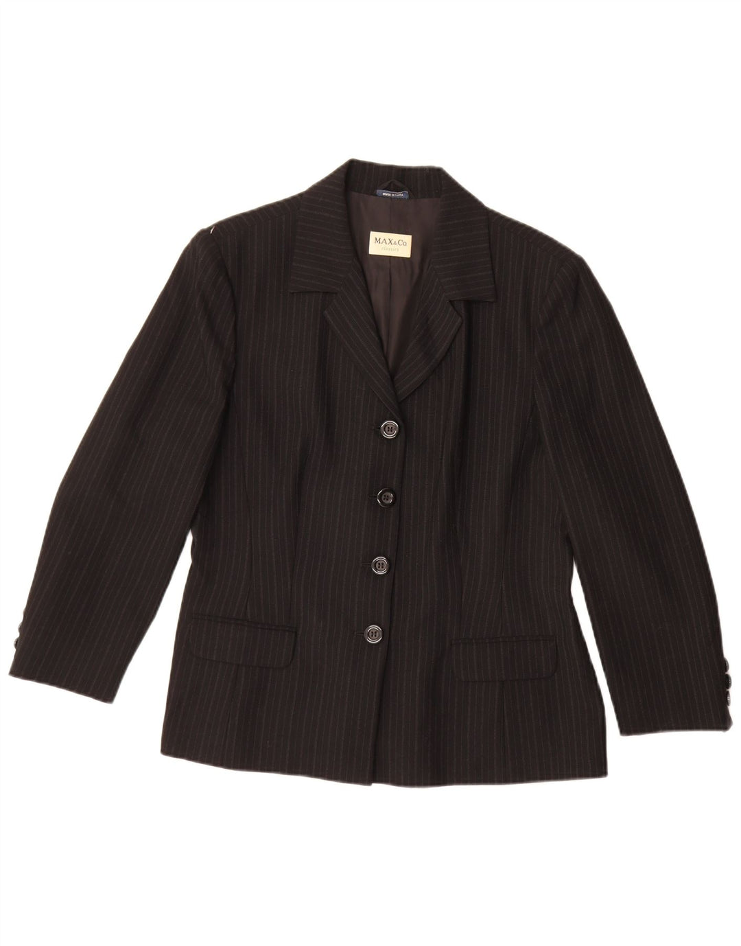 Max & Co. Giacca blazer da donna a 4 bottoni UK 16 grande lana a righe nere