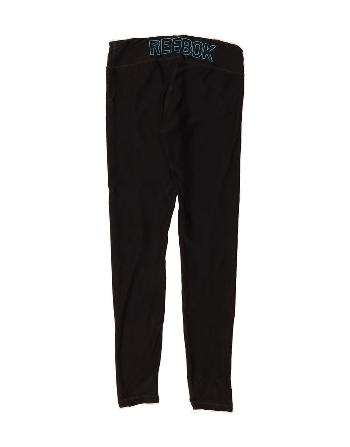 REEBOK Womens Graphic Leggings UK 14 Medium  Black Vintage Reebok and Second-Hand Reebok from Messina Hembry 