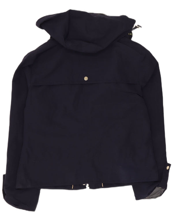 Marks & Spencer Womens Short Hooded Trench Coat UK 12 Medium Navy Blue
