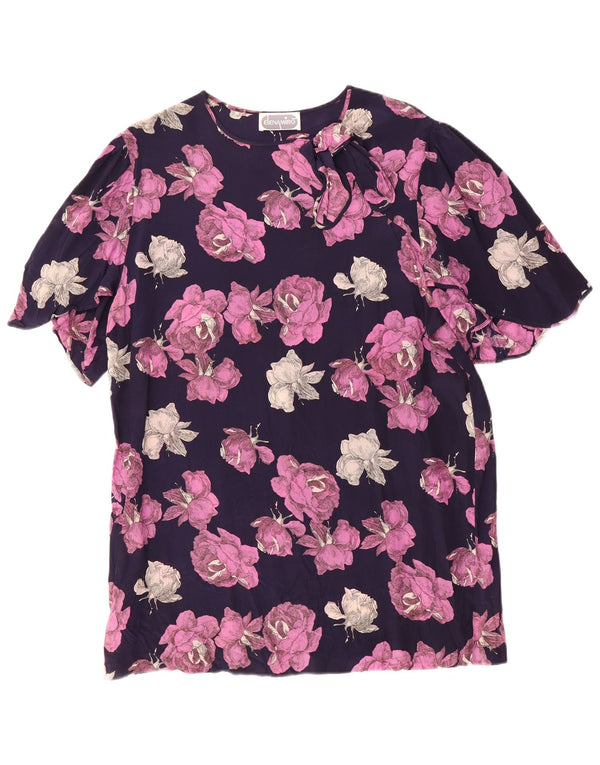 ELENA MIRO Camicetta da donna con fiocco lungo con fiocco UK 20 2XL Blu navy floreale