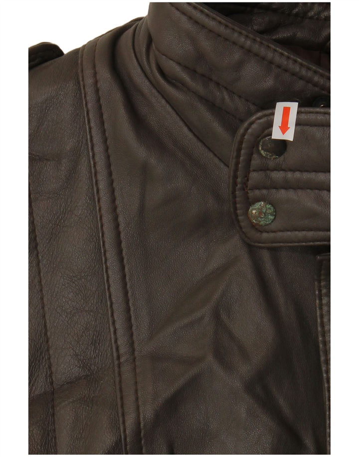 VINTAGE Mens Leather Jacket IT 54 2XL Brown Leather