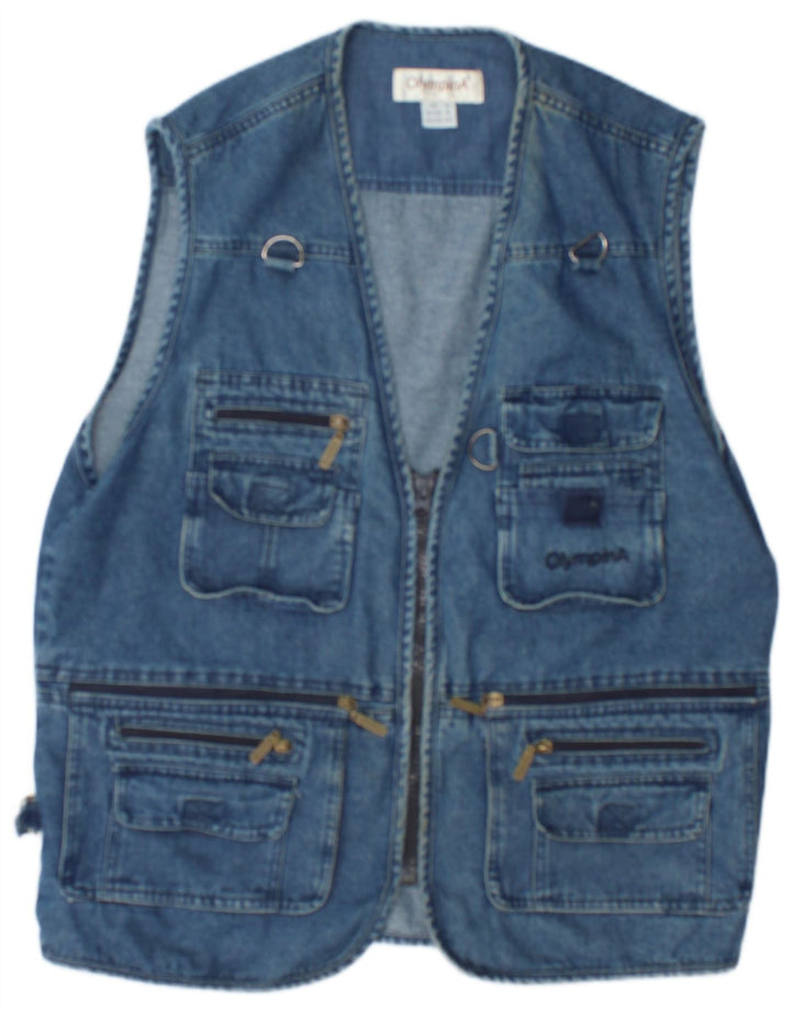 Olympia Herren Denim Utility Gilet UK 38 Mittelblaue Baumwolle