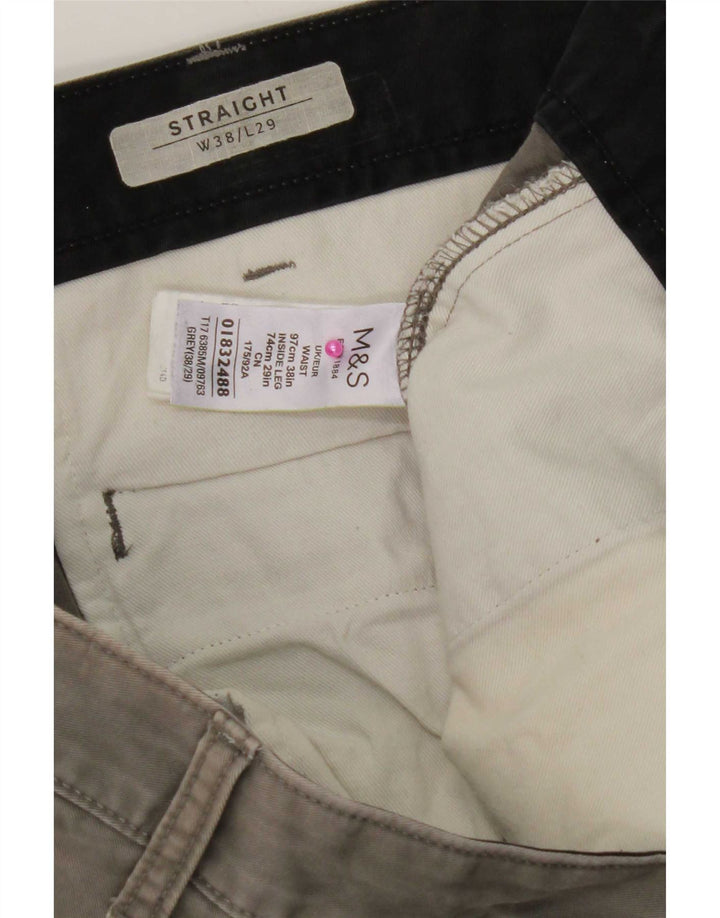 Marks & Spencer Mens Straight Chino Trousers W38 L29 Grey Cotton