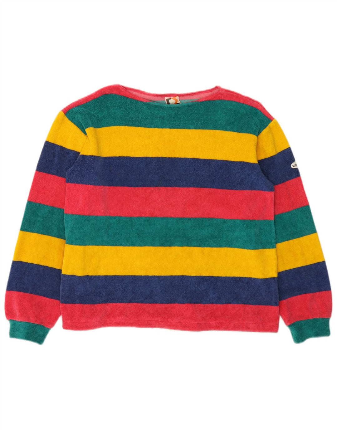 Vintage Damen Fleecepullover IT 44 Medium Mehrfarbig gestreift Baumwolle