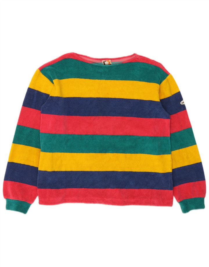Vintage Damen Fleecepullover IT 44 Medium Mehrfarbig gestreift Baumwolle