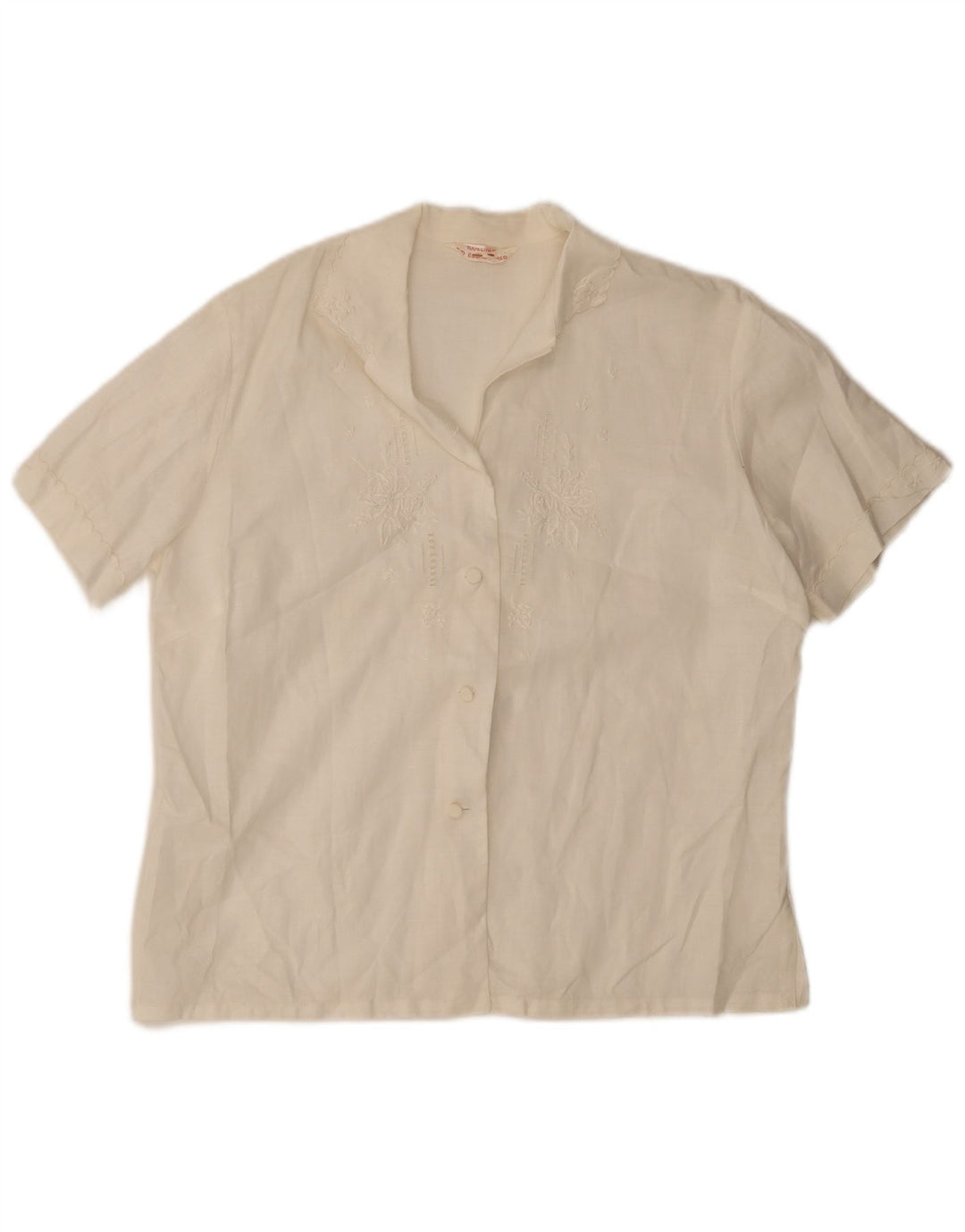 Vintage Womens Short Sleeve Shirt IT 42 Medium White Floral Linen