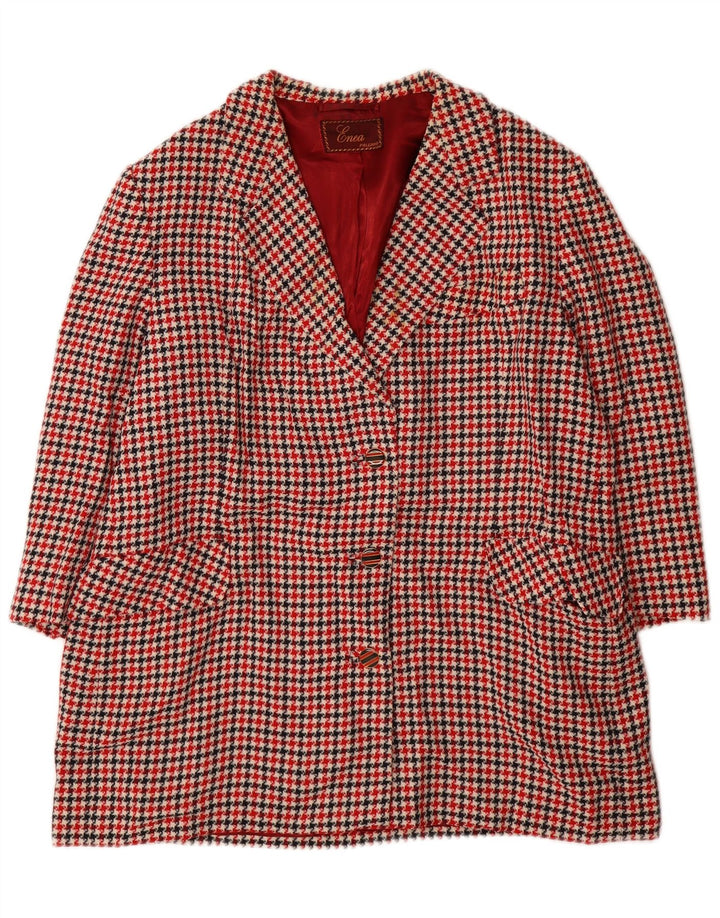 Vintage Womens 3/4 Sleeve Blazer Jacket UK 16 Large Red Houndstooth