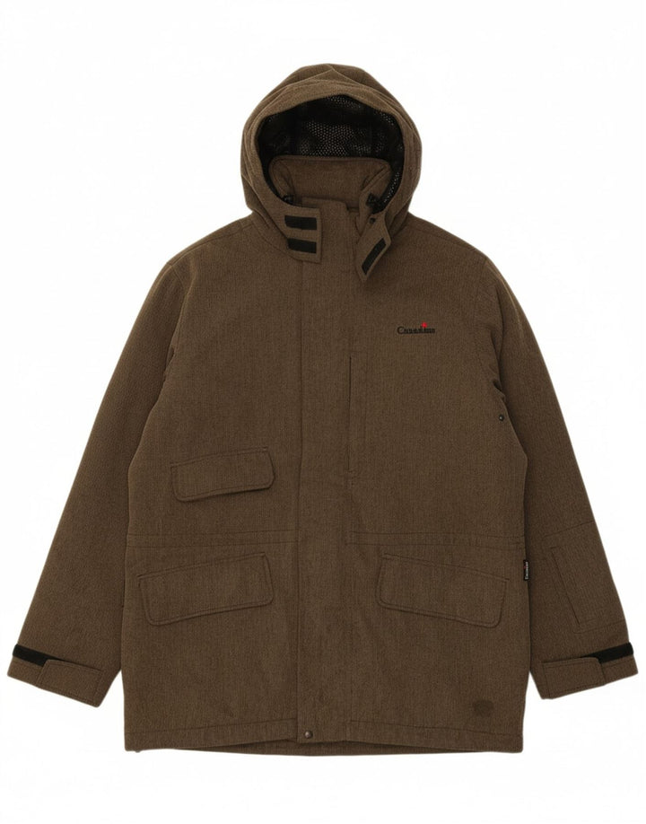 CANADIAN Mens Hooded Windbreaker Jacket UK 40 Large Khaki Polyester Vintage Canadian and Second-Hand Canadian from Messina Hembry 