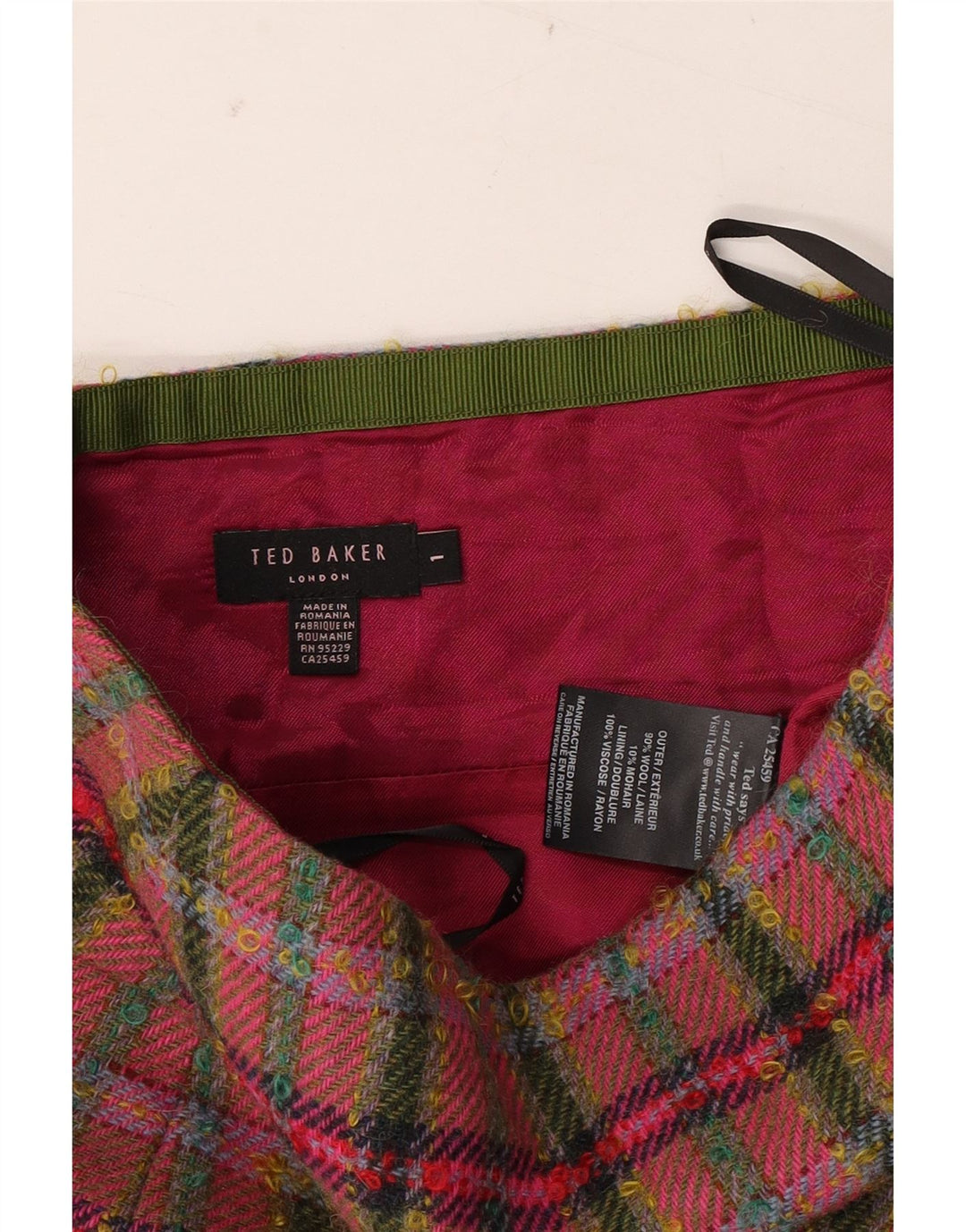 Minigonna da donna Ted Baker taglia 1 XS W26 in lana a quadri multicolore