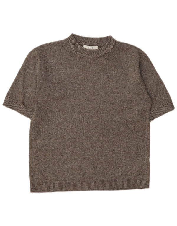 Marks & Spencer Damen-Pullover, kurzärmelig, Rundhalsausschnitt, Gr. 6, XS, Grau