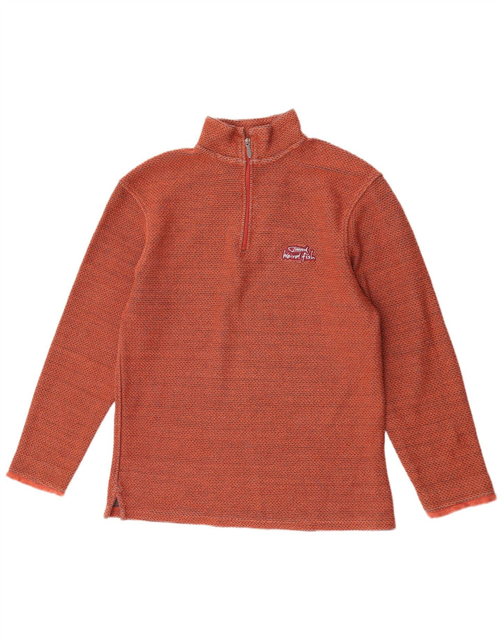 Weird Fish Mens Zip Neck Sweatshirt Jumper Medium Orange Cotton