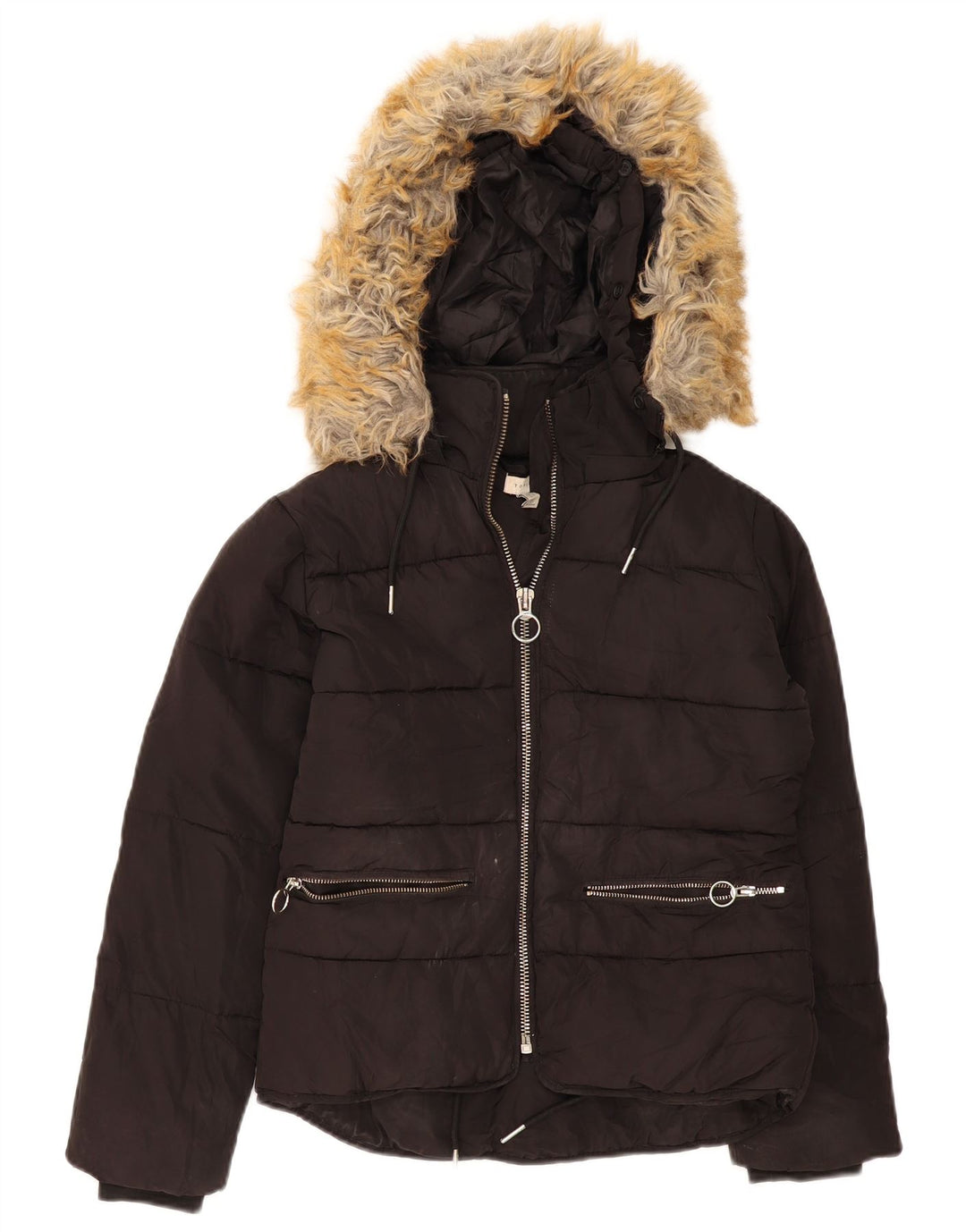 Topshop Womens Hooded Oversized Padded Jacket UK 4 XS Black Polyester