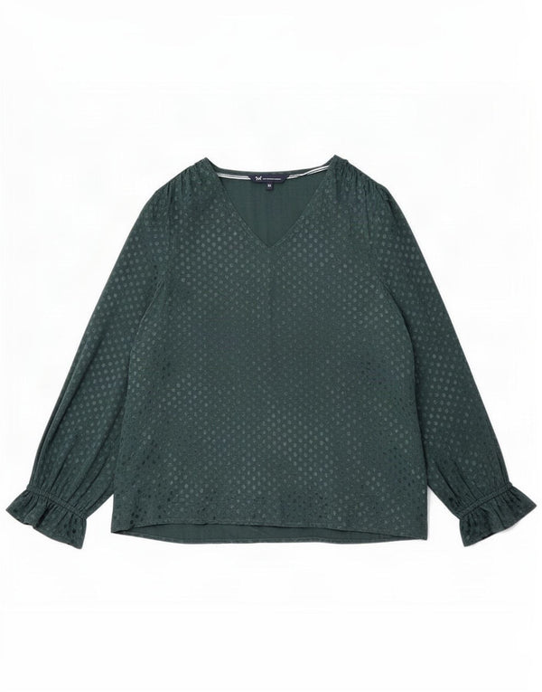 Crew Clothing Damen Langarm-Blusenoberteil UK 12 Mittelgrün gepunktet