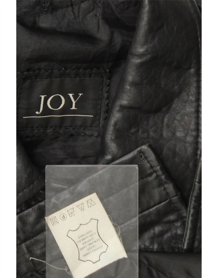 JOY Womens Leather Coat UK 14 Medium Black Leather Vintage Joy and Second-Hand Joy from Messina Hembry 