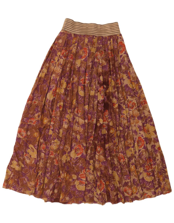 Vintage Damen Midi Faltenrock W24 XS Mehrfarbig geblümt