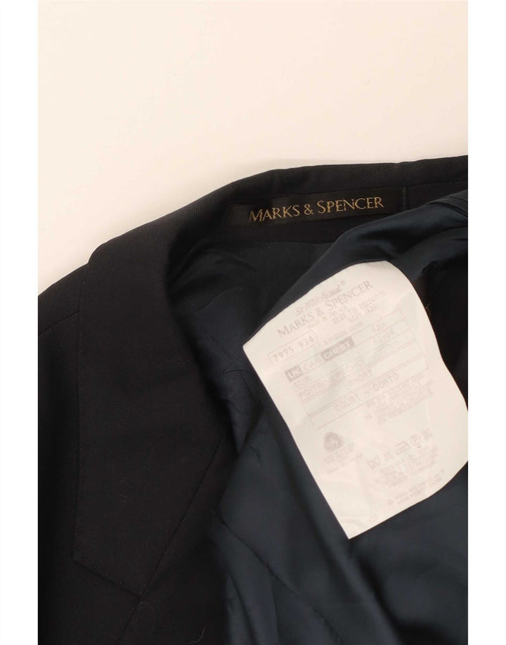 Jaqueta blazer masculina curta de 2 botões Marks & Spencer grande lã azul marinho