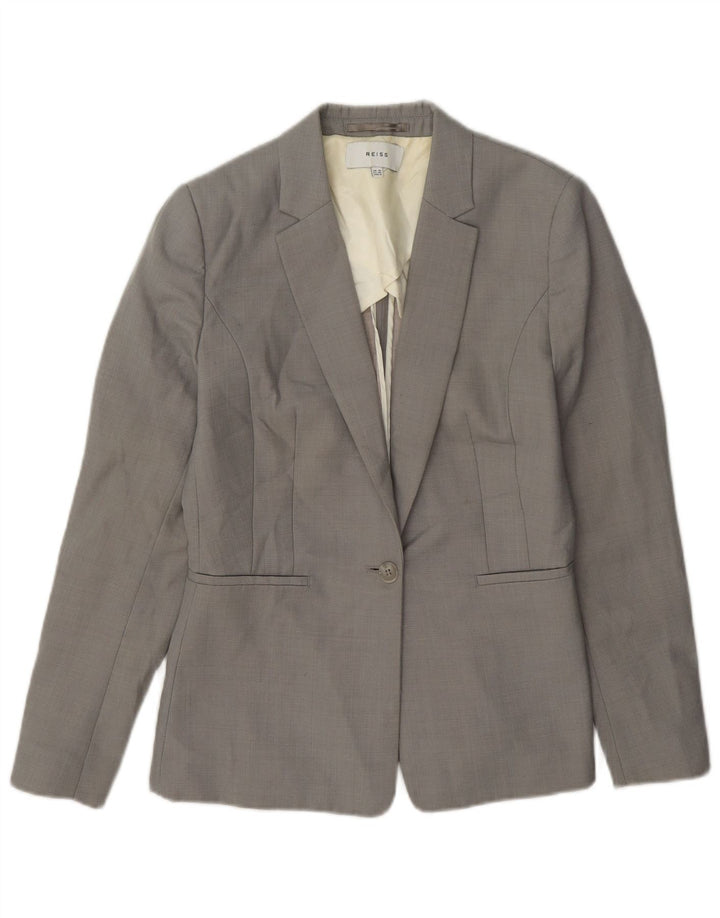 Reiss Damen-Blazerjacke mit 1 Knopf, UK 10, kleine graue Wolle