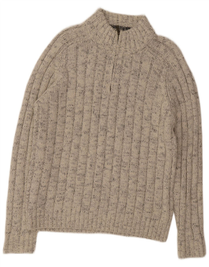 Marks & Spencer Mens Zip Neck Jumper Sweater Large Beige Striped Acrylic