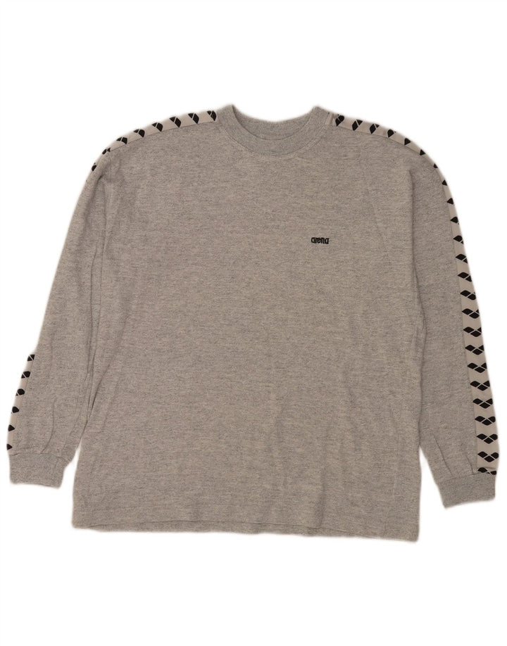 Arena Mens Graphic Top Long Sleeve Small Grey Flecked