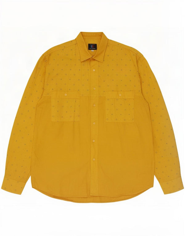Enara Camice Chemise Homme Large Jaune Tacheté Coton