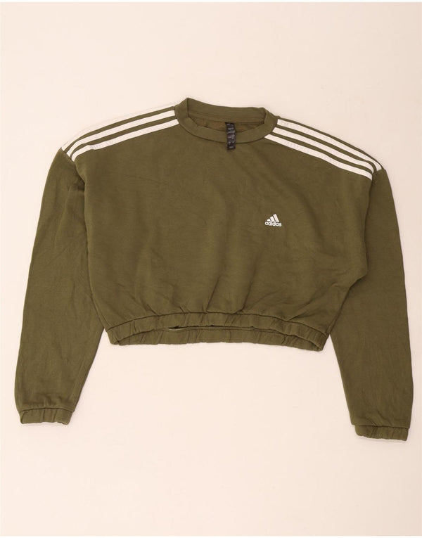Adidas Damen Crop Oversized Sweatshirt Pullover UK 16/18 Large Khaki Baumwolle