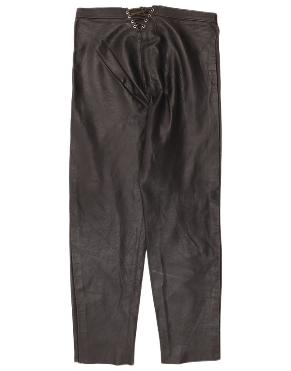 Pantaloni in pelle affusolati vintage da donna W30 L28 neri